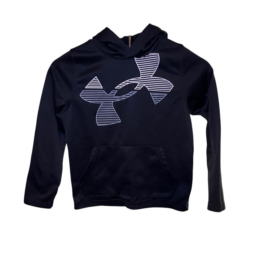 Under Armour Kids Black Hoodie Pullover Striped Logo Activewear